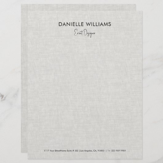 Light gray linen texture Event Designer レターヘッド (正面/裏面)