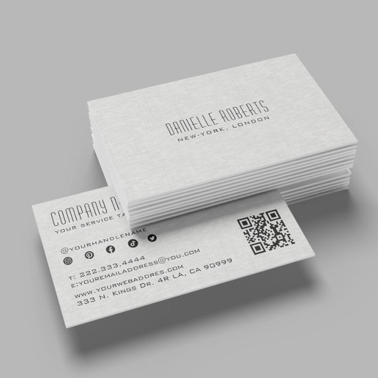 Light Gray Linen Texture QR Code 名刺