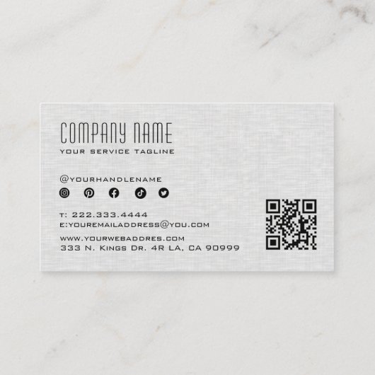 Light Gray Linen Texture QR Code 名刺 (裏面)