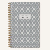 Light Gray Nautical Anchor Ogee Personalized ノートブック (正面)