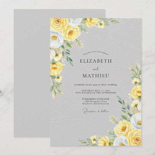 Light Gray Radiant Botanical Wedding 招待状 (正面/裏面)