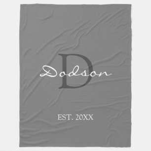 Light Gray Script Lettered Monogramモダン名 フリースブランケット