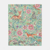 Light Greenファンタジーフォレスト動物Woodlandフローラ フリースブランケット (正面)