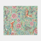 Light Greenファンタジーフォレスト動物Woodlandフローラ フリースブランケット (正面(横))