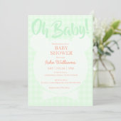 Light Green Bear bow tie Oh Baby Shower Invitation 招待状 (スタンド正面)