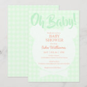 Light Green Bear bow tie Oh Baby Shower Invitation 招待状 (正面/裏面)