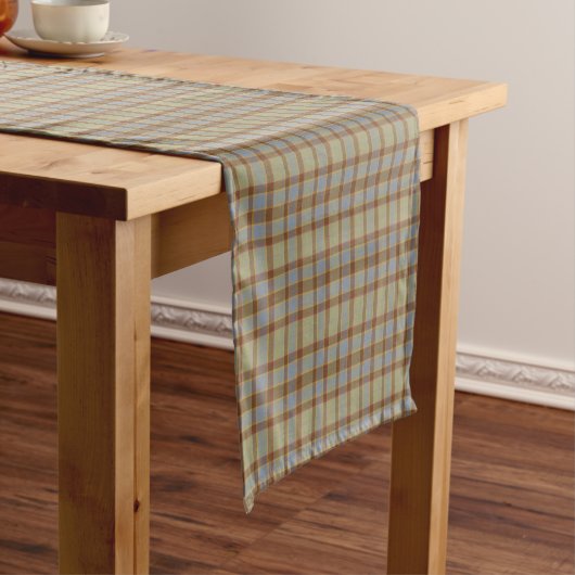 Light Green Blue Brown Plaid Tartan Table Runner ショートテーブルランナー (インサイチュ)