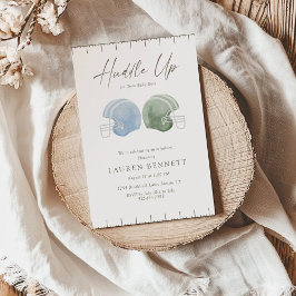 Light Green Blue Huddle Up Twin Boys Baby Shower 招待状