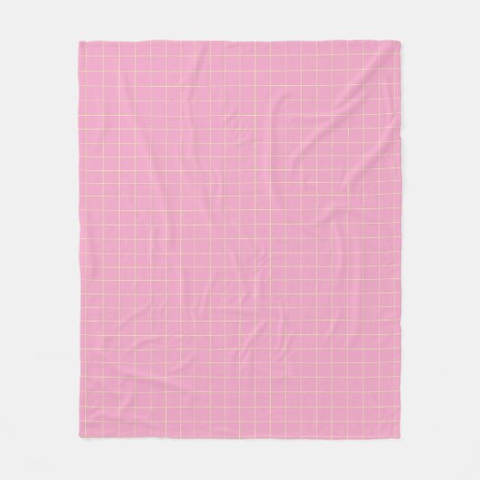 Light Green Cell Pattern Pink Plaid. フリースブランケット (正面)