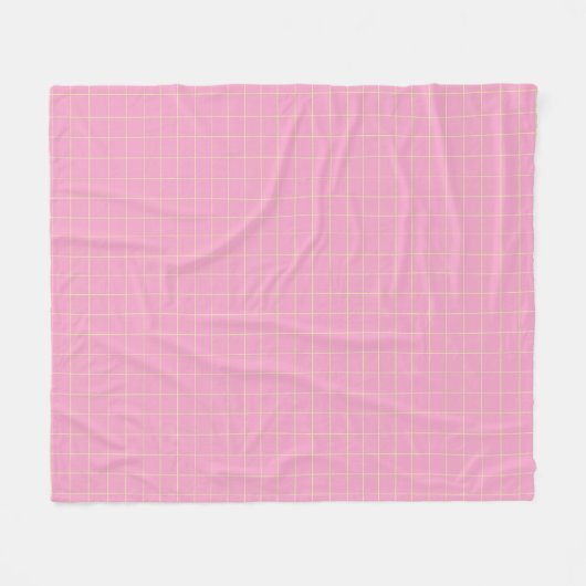 Light Green Cell Pattern Pink Plaid. フリースブランケット (正面(横))