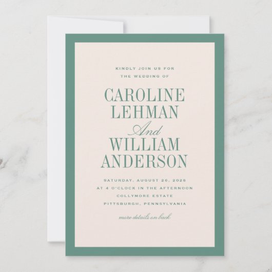 Light Green Classic Elegant Double-Sided Wedding  招待状 (正面)