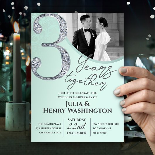 Light Green Elegant Wedding Anniversary 招待状