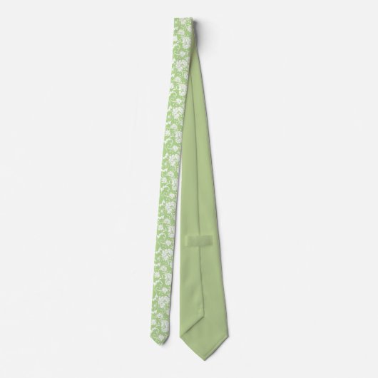 Light Green Floral Pattern Custom Necktie ネクタイ (裏面)