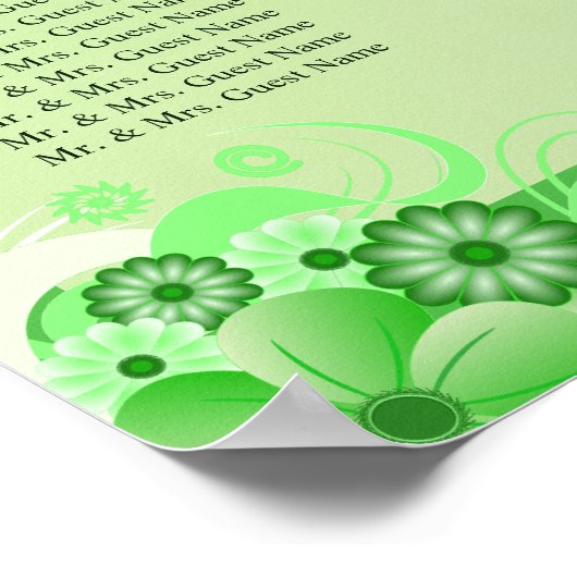 Light Green Floral Wedding Table Seating Chart ポスター (角)