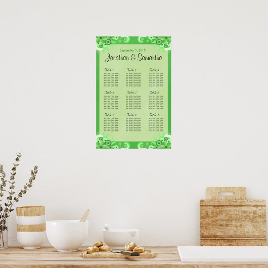 Light Green Floral Wedding Table Seating Chart ポスター (キッチン)