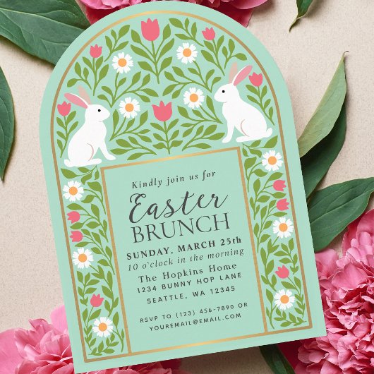 Light Green Folk Art Easter Brunch Arch Invitation 招待状