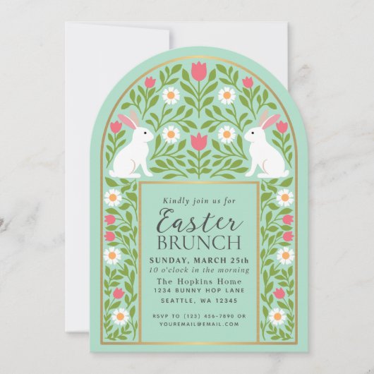Light Green Folk Art Easter Brunch Arch Invitation 招待状 (正面)