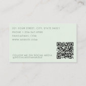 Light Green Girly Day Spa Salon Initials QR Code 名刺 (裏面)