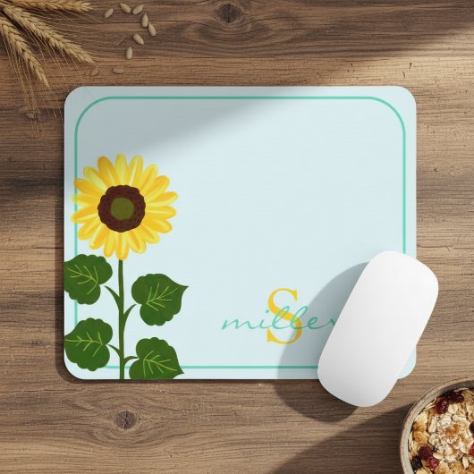 Light Green Mouse Pad with Sunflower マウスパッド