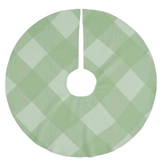 Light Green Plaid Gingham Christmas Tree Skirt ブラッシュドポリエステルツリースカート