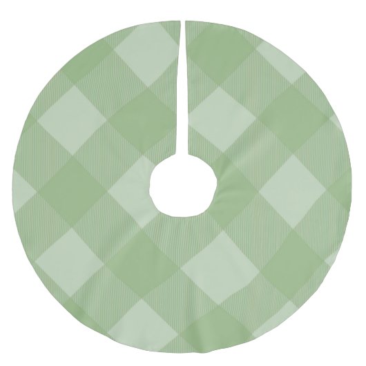 Light Green Plaid Gingham Christmas Tree Skirt ブラッシュドポリエステルツリースカート (正面)