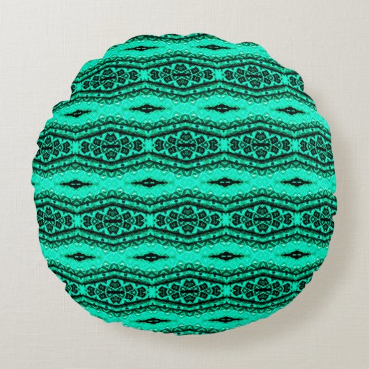 Light green seamless ikat Persian Carpet. Ethnic t ラウンドクッション (正面)