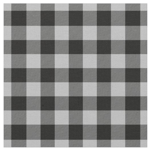 Light Grey & Black Plaid Gingham ファブリック (クローズアップ)