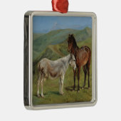 Light Grey Horse in a Field (Equine Farm Animal) メタルオーナメント (右)