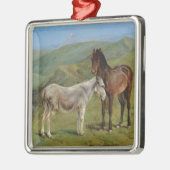 Light Grey Horse in a Field (Equine Farm Animal) メタルオーナメント (左)