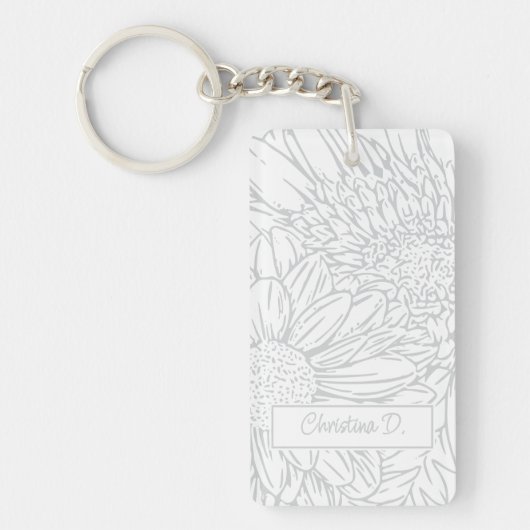 Light Grey on White Chrysanthemums with Photo キーホルダー (正面)