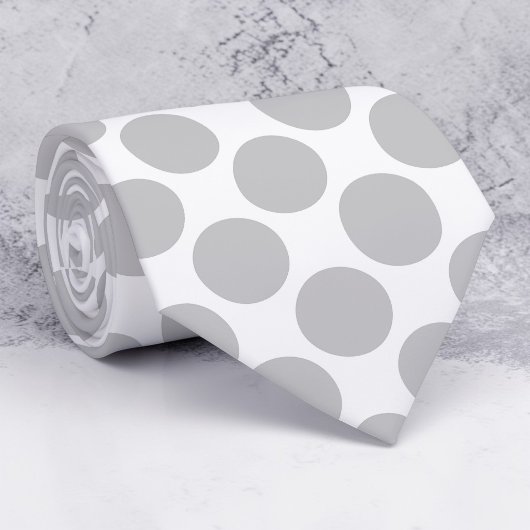 Light Grey Polka Dots on White Custom Necktie ネクタイ