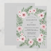 Light Grey Soft Botanical Winter Wedding 招待状 (正面/裏面)
