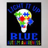 Light It Up Blue Autism Awareness Autistic Puzzle  ポスター (正面)