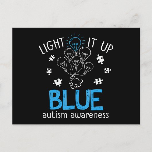 Light It Up Blue Autism Awareness Autistic Puzzle  ポストカード (正面)