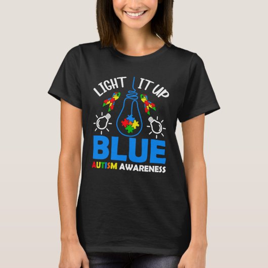 Light It Up Blue Autism Awareness Autistic Puzzle Tシャツ (正面)