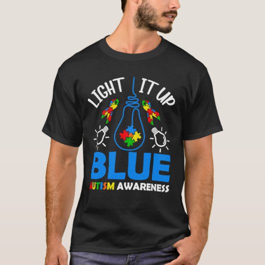 Light It Up Blue Autism Awareness Autistic Puzzle  Tシャツ (正面)