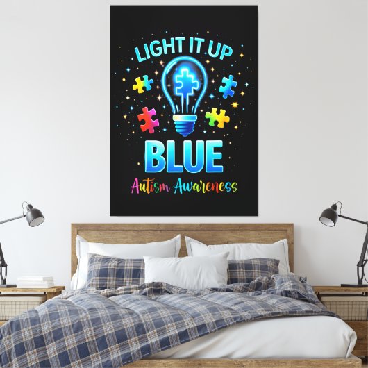 Light It Up Blue Autistic Autism Awareness キャンバスプリント (インサイチュ (寝室))