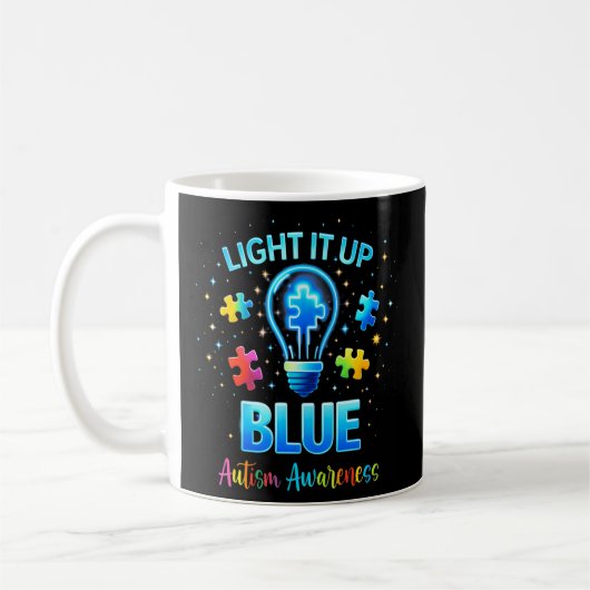 Light It Up Blue Autistic Autism Awareness コーヒーマグカップ (左)