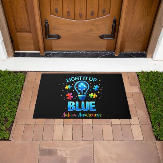 Light It Up Blue Autistic Autism Awareness ドアマット (室外)
