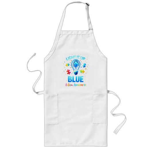 Light It Up Blue Autistic Autism Awareness ロングエプロン (正面)