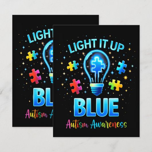 Light It Up Blue Autistic Autism Awareness 招待状 (正面/裏面)