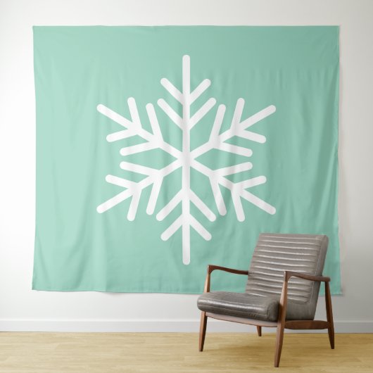 Light Mint Teal Background White Nordic Snowflake タペストリー (インサイチュ(横))
