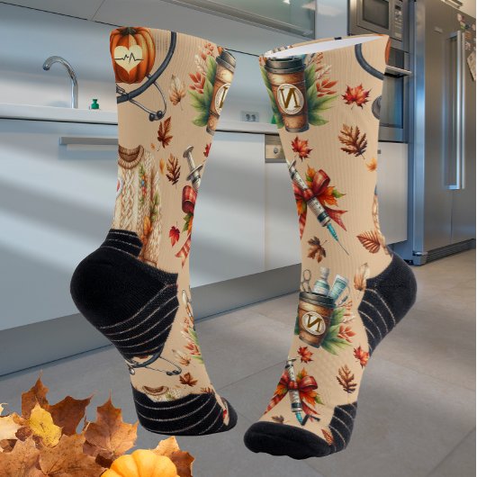 Light Mocha Monogram Nurse Essentials Crew Socks ソックス