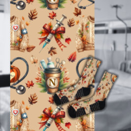 Light Mocha Monogram Nurse Essentials Crew Socks ソックス