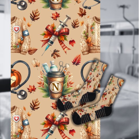 Light Mocha Monogram Nurse Essentials Crew Socks ソックス