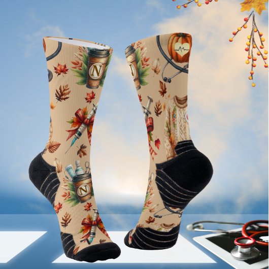 Light Mocha Monogram Nurse Essentials Crew Socks ソックス