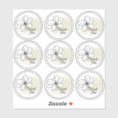 Light Modern Minimal Gray Flower Drawing Thank You シール (シート)