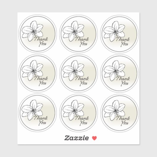 Light Modern Minimal Gray Flower Drawing Thank You シール (シート)