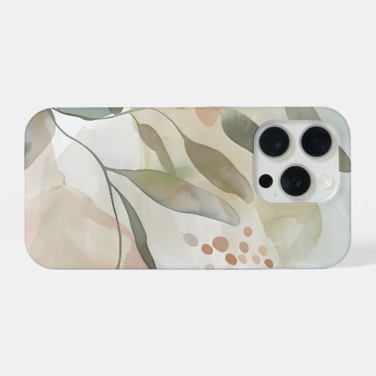 Light Neutral Abstract Botanical with Soft Sage  iPhoneケース (裏面横)