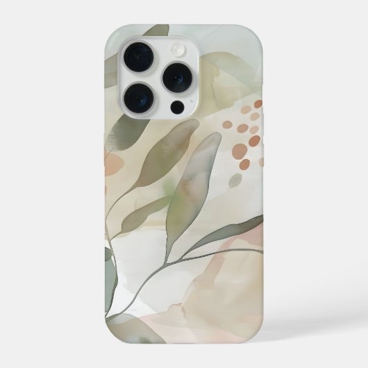 Light Neutral Abstract Botanical with Soft Sage  iPhoneケース (裏面)